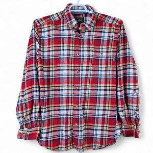 Woolrich Flannel Shirt Mens Large Trout Run Plaid Red Long Sleeve Button Up